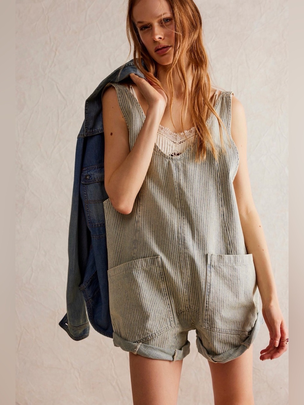 Free People High Roller Railroad Shortall in Pillow Talk Stripe